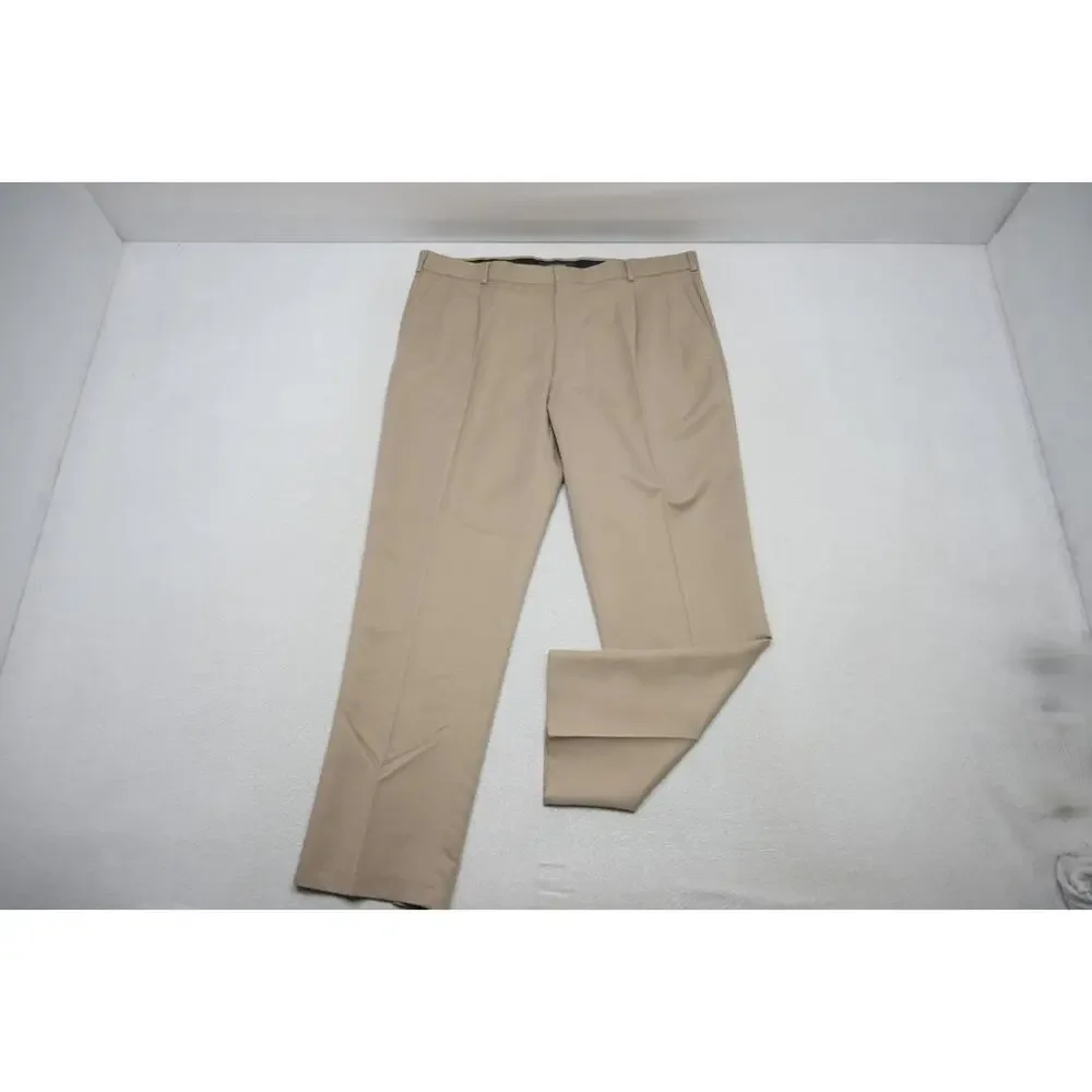 Dockers Performance Dress Pants Flat‎ Pleated Beige Polyester Mens 40 x 32 NWT